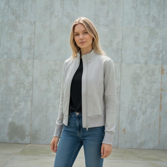 Mondetta Gray Moto Style Zip up-High Neck-2 Front hidden pockets-Size Medium - Picture 14 of 14